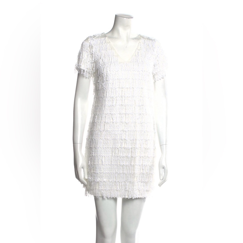 Aidan Mattox White Fringe Mini Dress